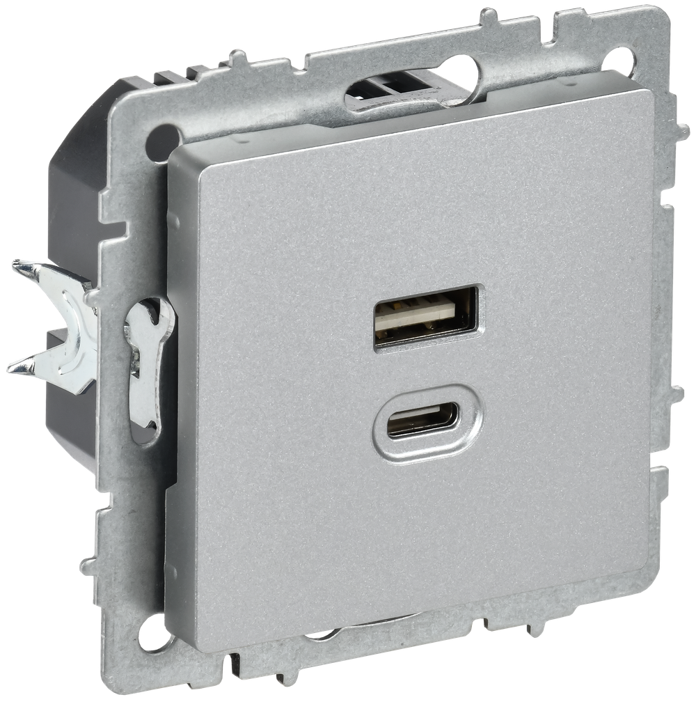 BRITE Розетка USB A+C 45Вт высокоскоростная зарядка РЮ11-2-БрА алюминий IEK