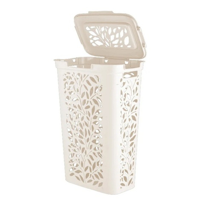 Корзина для белья 60л с разделителем "Leaves", 440*340*635мм (молочный)