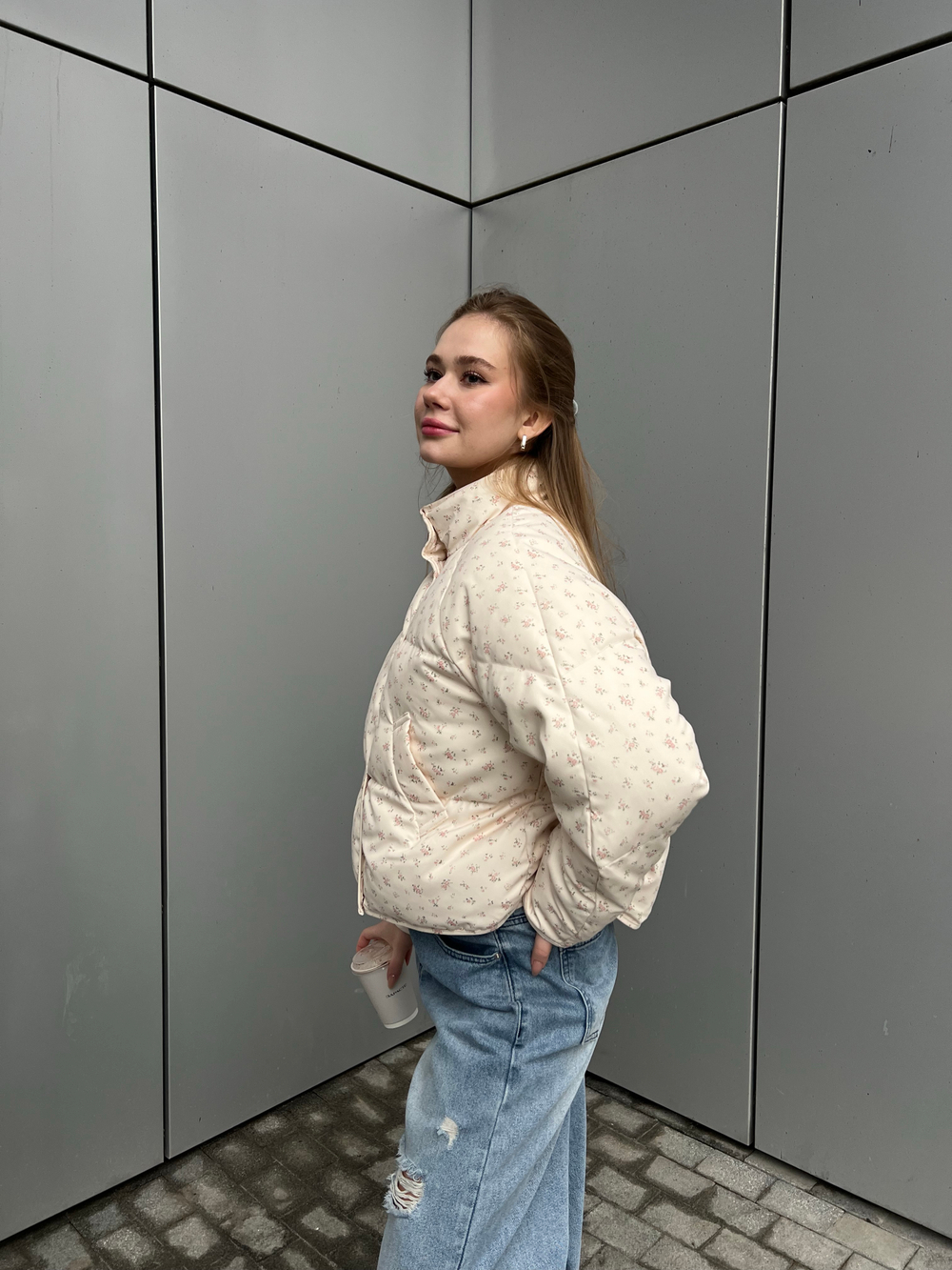 Пуховик Floral розовый