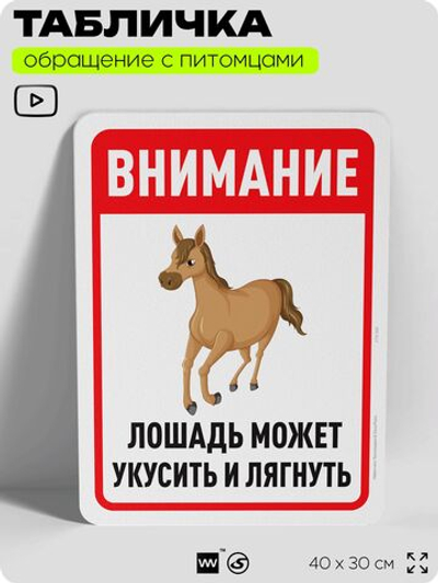 Табличка "Лошадь может укусить и лягнуть" на дверь и забор, для конюшни, фермы, деревни, 40х30 см, Silver Plane x Айдентика Технолоджи