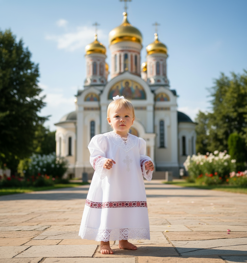 Крестильная рубашка для девочки "Русский стиль"