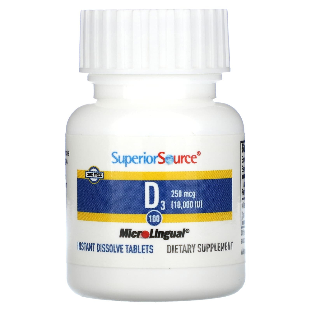 Superior Source, D3, 250 мкг (10 000 МЕ), 100 быстрорастворимых таблеток MicroLingual