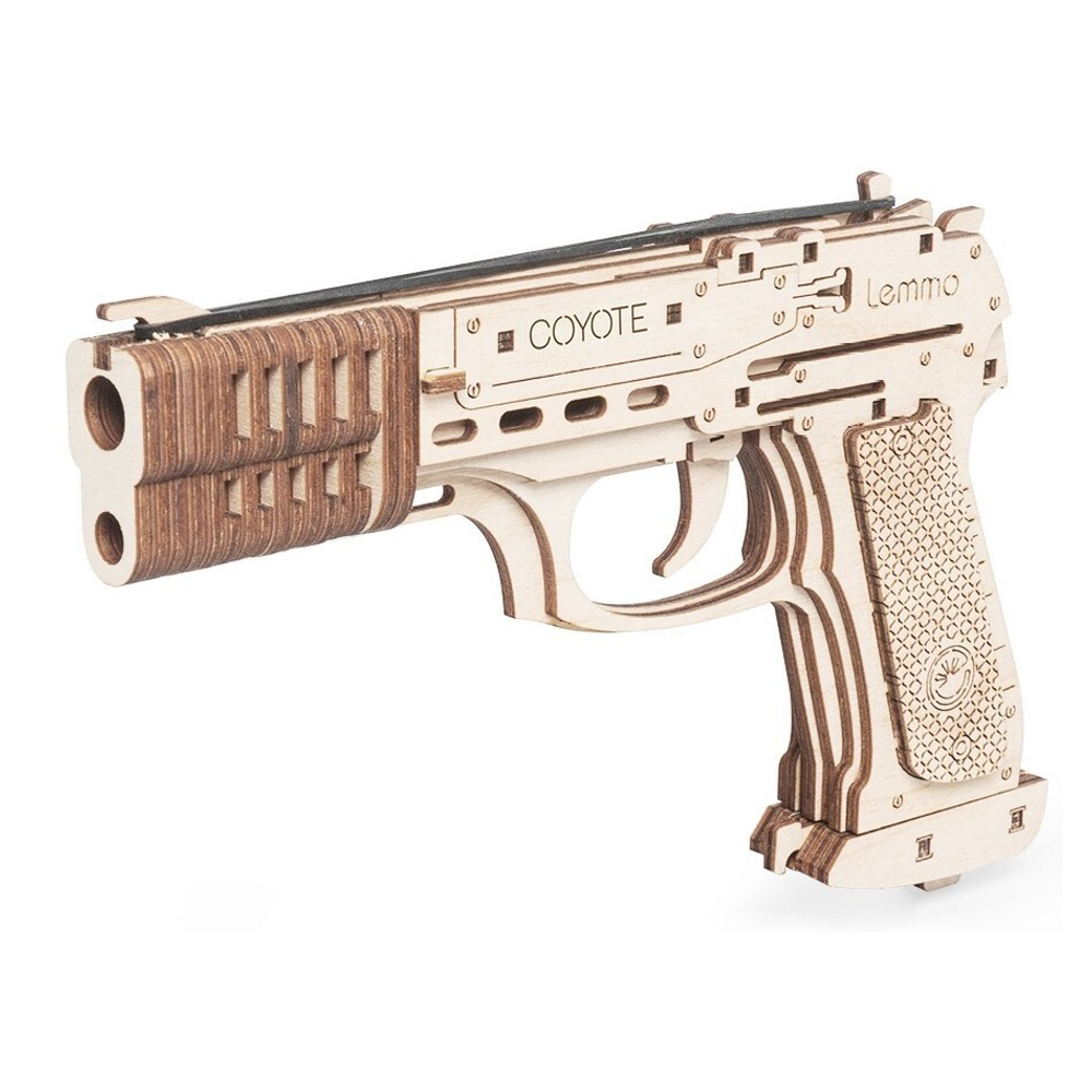 Пистолет КОЙОТ от Lemmo - Деревянный конструктор, сборная модель, 3D пазл, модели и конструкторы из фанеры, резинкострел