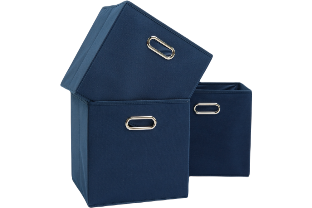 Набор складных коробок для хранения Home One, 30х30х30см, 3шт, металл. ручки, синий