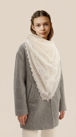 Оренбургский пуховый платок с шелком АШ120-02 экрю