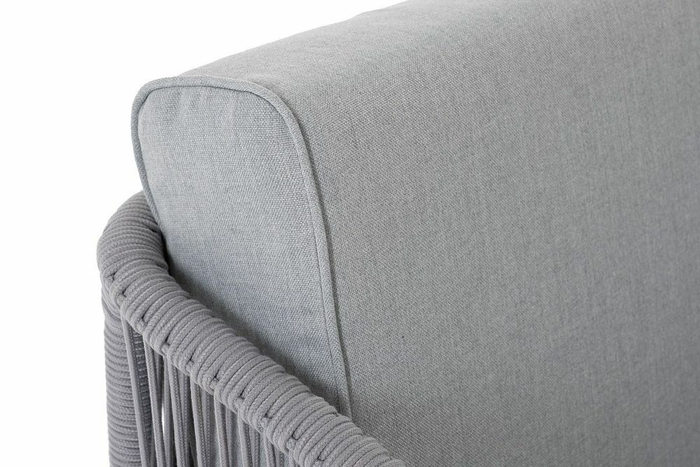 "Канны" диван модульный плетеный из роупа, каркас алюминий белый, роуп светло-серый круглый, ткань светло-серая