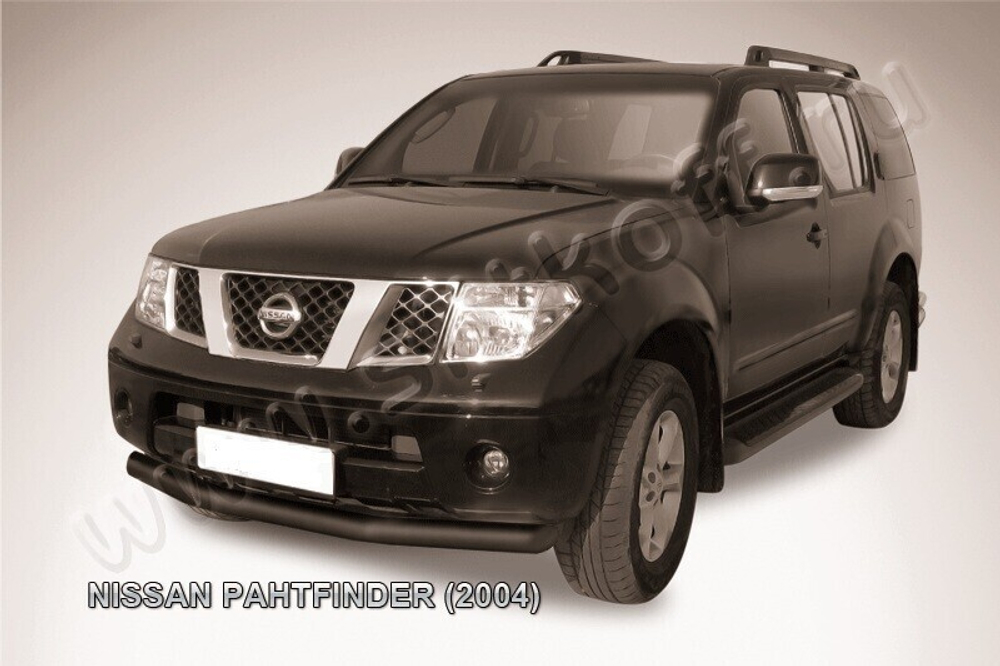 Защита переднего бампера Nissan Pathfinder R51 (2004-2010) d76 серебристая