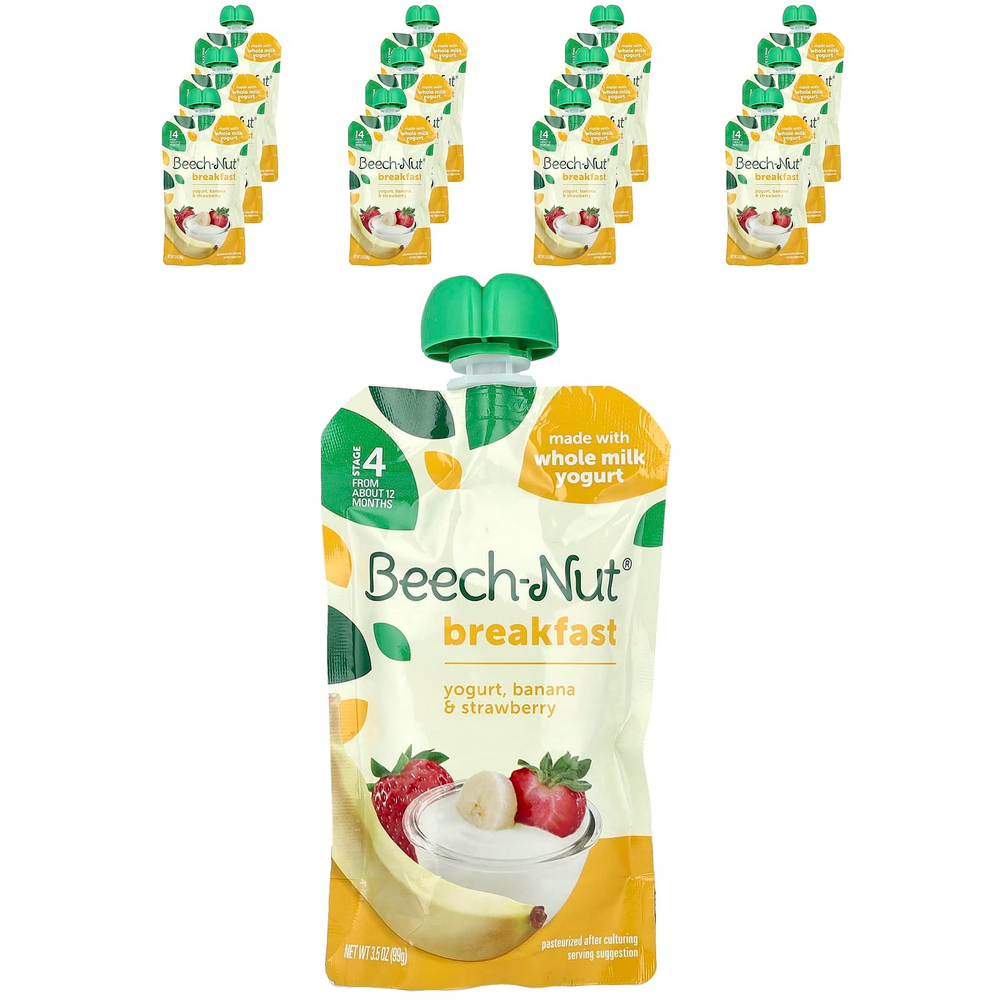Beech-Nut, Breakfast, йогурт, для детей от 12 месяцев, банан и клубника, 12 пакетиков, 99 г (3,5 унции)