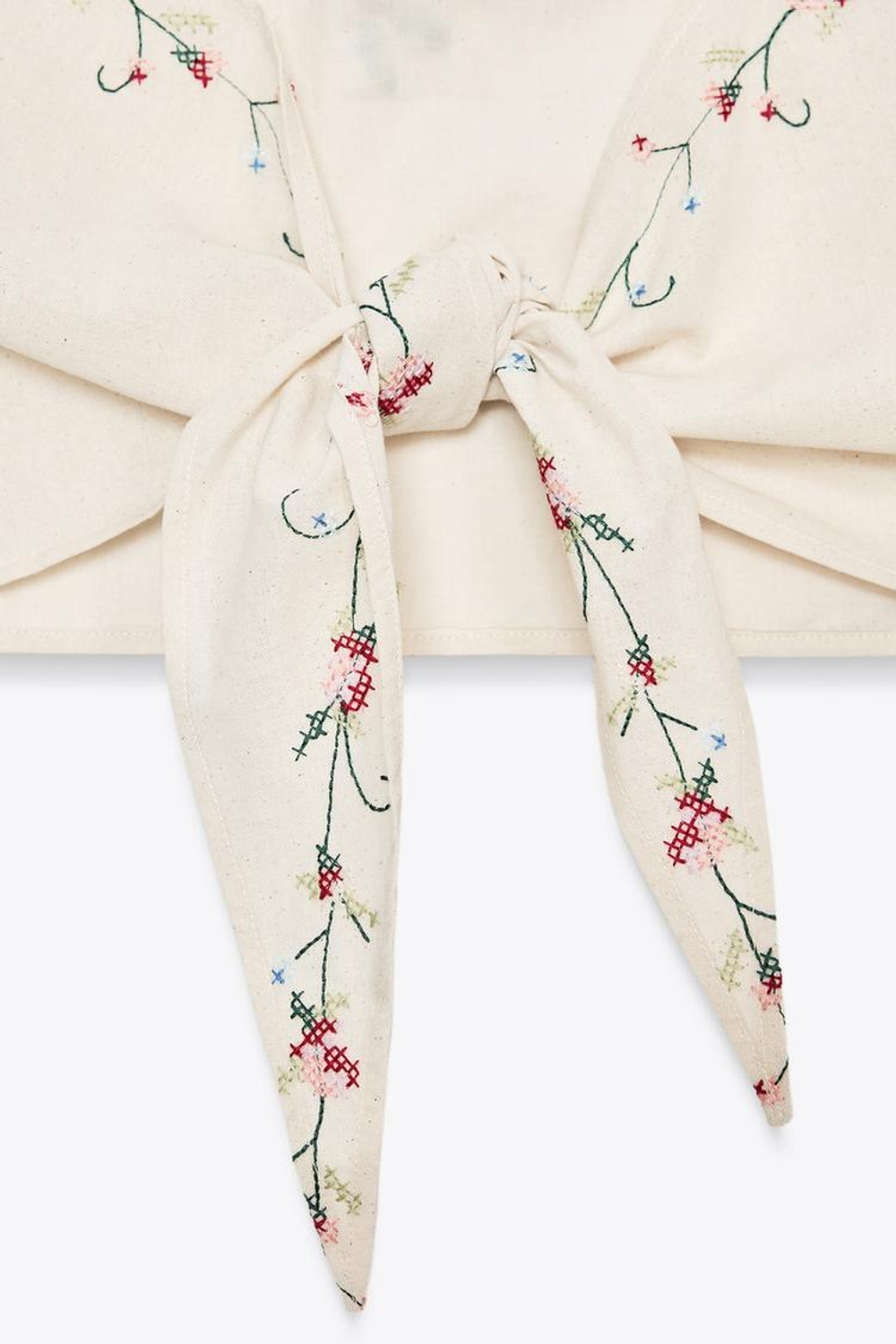 ZARA ТОП ХАЛТЕР С ВЫШИВКОЙ В ВИДЕ ЦВЕТОВ, ЭКРЮ