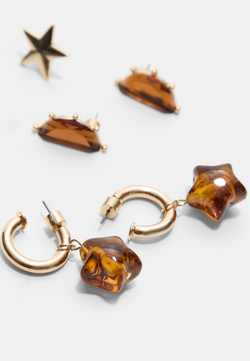 STRADIVARIUS Набор из 3 пар сережек-звезд, золотой