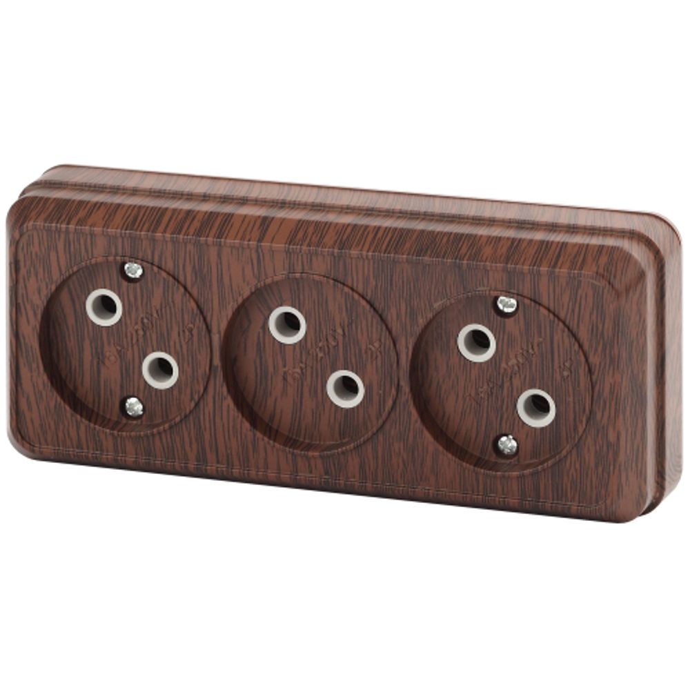 Розетка Intro Quadro 2-205-10 без заземления тройная 3х2P 16А-250В IP20 ОУ венге | Intro