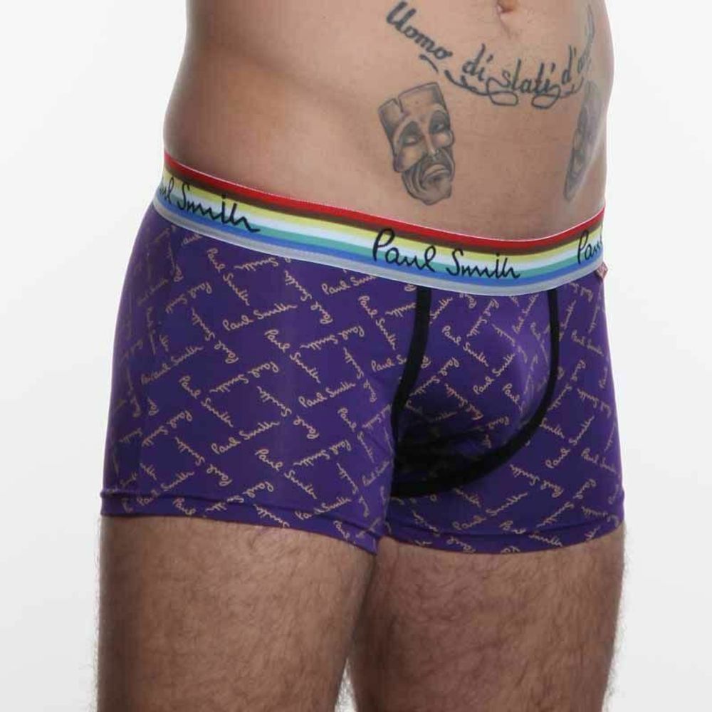 Мужские трусы боксеры фиолетовые с надписями Paul Smith