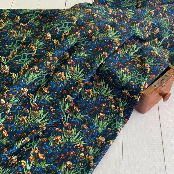 ИРИСЫ НА ТЕМНО-СИНЕМ  100% хлопок Handmade Fabrics 2