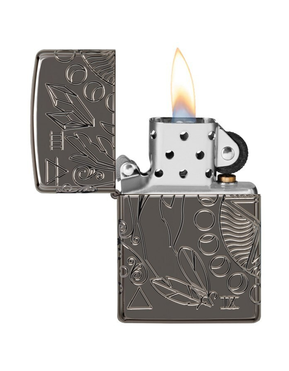 Зажигалка ZIPPO Armor® Wicca Design с покрытием Black Ice®, латунь/сталь, чёрная, 38x13x57 мм (49689_dbl4904)