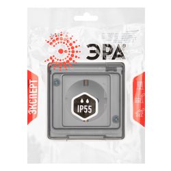 Розетка ЭРА Эксперт 11-2502-01 с заземлением крышкой 2P+E IP55 шторки 16A-250В ОУ белый