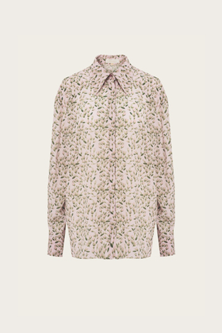 БЛУЗА ИЗ НЕЖНО-РОЗОВОГО ШЕЛКА С АВТОРСКИМ ПРИНТОМ