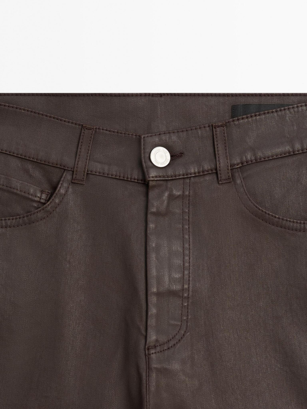 Massimo Dutti Брюки прямого кроя с высокой посадкой и вощеным покрытием, коричневый