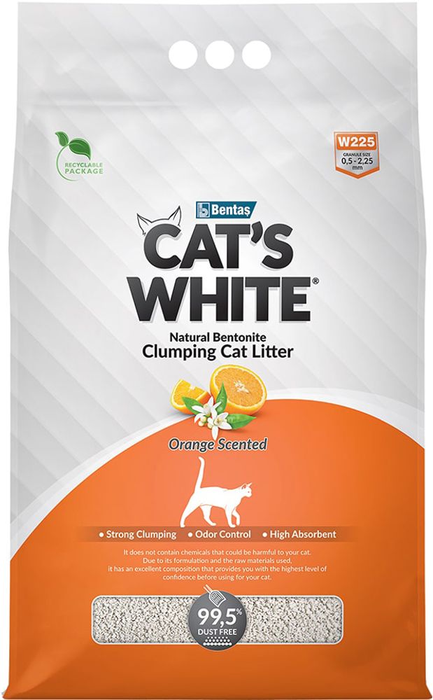 Наполнитель для туалета Cat&#39;s White 5л Natural Orange Scented для кошек, комкующийся, с ароматом апельсина