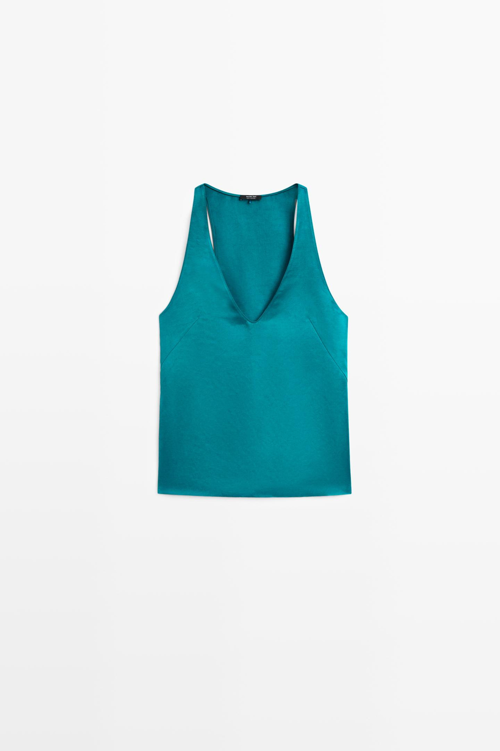 Massimo Dutti Смесовый льняной топ с V-образным вырезом и глянцевым блеском, темно-бирюзовый
