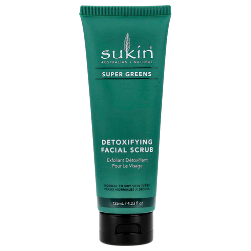 Sukin, Super Greens, детоксифицирующий скраб для лица, для нормальной и сухой кожи, 125 мл (4,23 жидк. Унции)