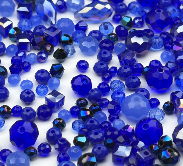 МБ-8 Хрустальные бусины, форма: МИКС, цвет: Синий, 25 гр.