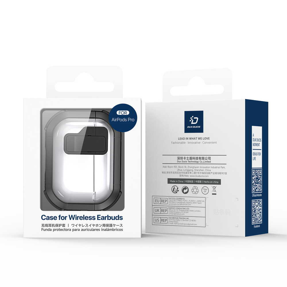 Прозрачный чехол черного цвета от Dux Ducis для наушников AirPods 4, серия PECN Series, в комплекте с карабином