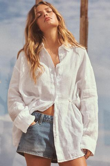 ZARA РУБАШКА ИЗ 100% ЛЬНА, БЕЛЫЙ