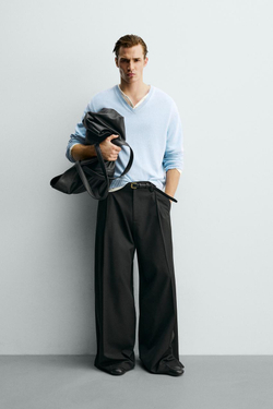 ZARA БРЮКИ WIDE FIT СО СКЛАДКАМИ, ЧЕРНЫЙ
