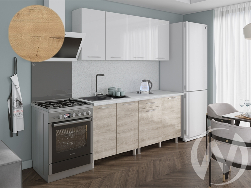 Кухня Нора 1.8м (корпус белый/белый; дуб шале светлый) 38мм дуб бунратти