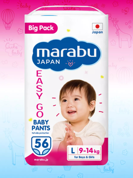 MARABU размер L (9-14 кг), 56 шт. Подгузники-трусики BIG PACK