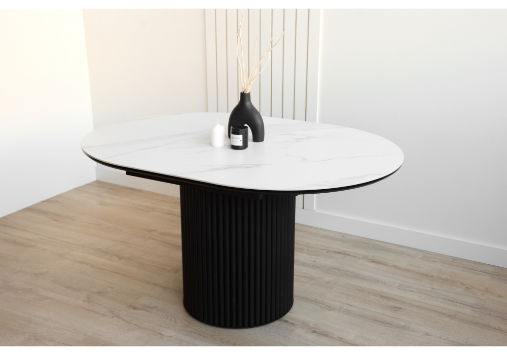 Керамический стол Woodville Стивен 100(140) snow white, черный