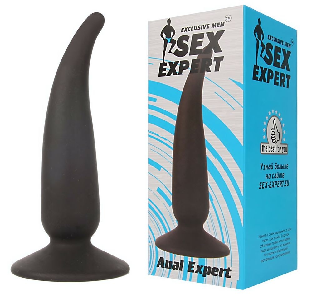 Анальная пробка с зауженным кончиком на присоске Sex Expert, (11 см) (Цвет: черный)