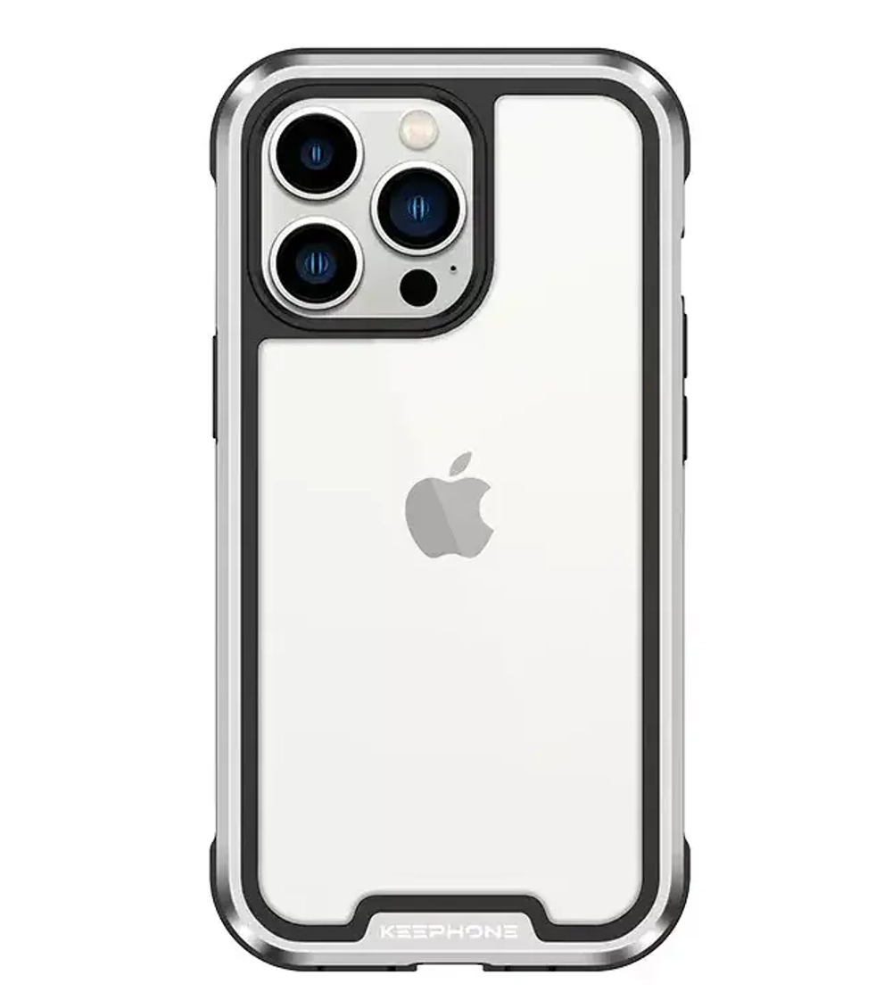 Чехол-накладка Keephone Iron Pro Series для Apple iPhone 13 Pro противоударный (серебристая рамка)