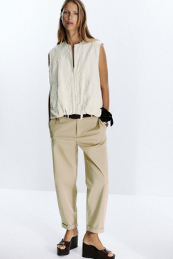 ZARA ЖИЛЕТ С ВЫШИВКОЙ, ЭКРЮ