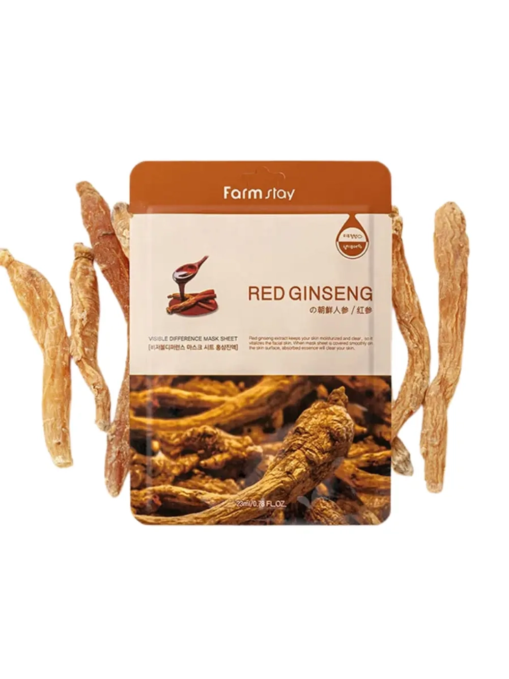 FARMSTAY - МАСКА ТКАНЕВАЯ ДЛЯ ЛИЦА С ЭКСТРАКТОМ КРАСНОГО ЖЕНЬШЕНЯ VISIBLE DIFFERENCE MASK SHEET RED GINSENG, 23 ML