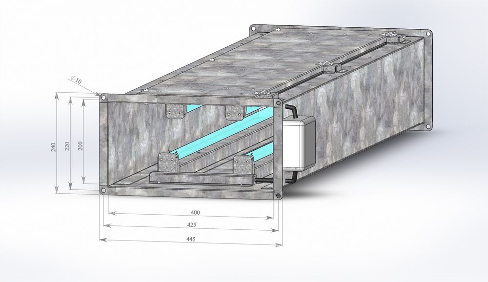 Секция бактерицидной обработки воздуха для прямоугольных каналов 400х200/63, 4 лампы