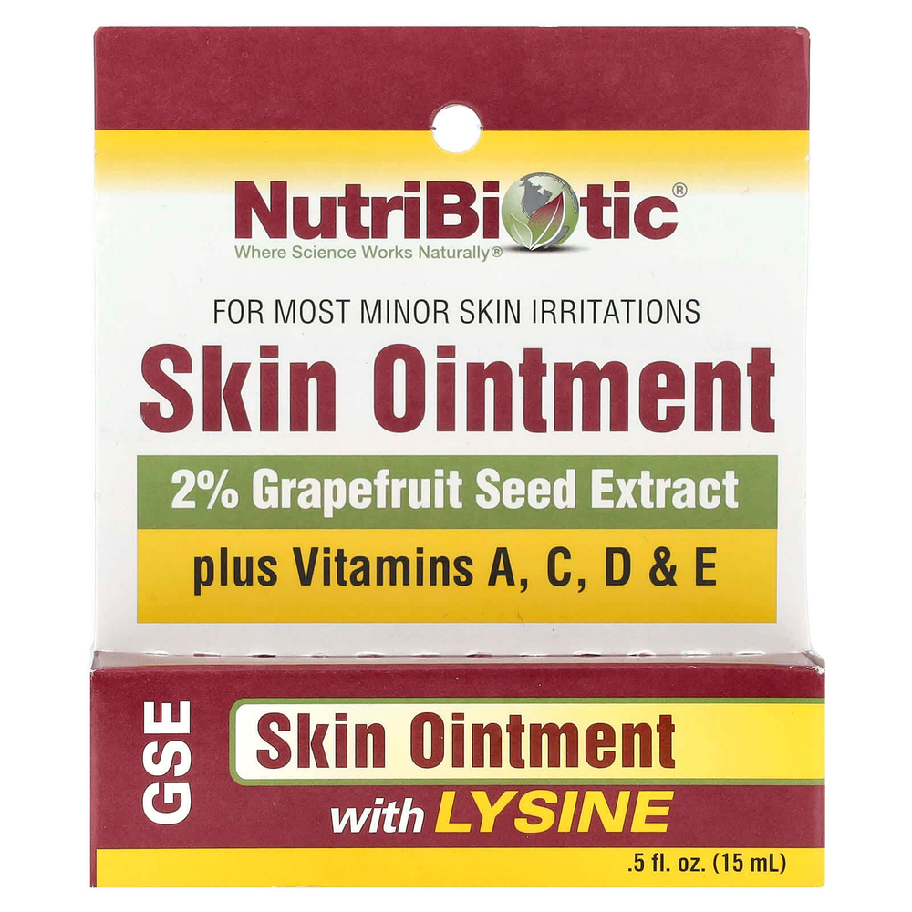 NutriBiotic, Мазь для кожи, 2 % экстракта семян грейпфрута и лизина, 0,5 жидкой унции (15 мл)