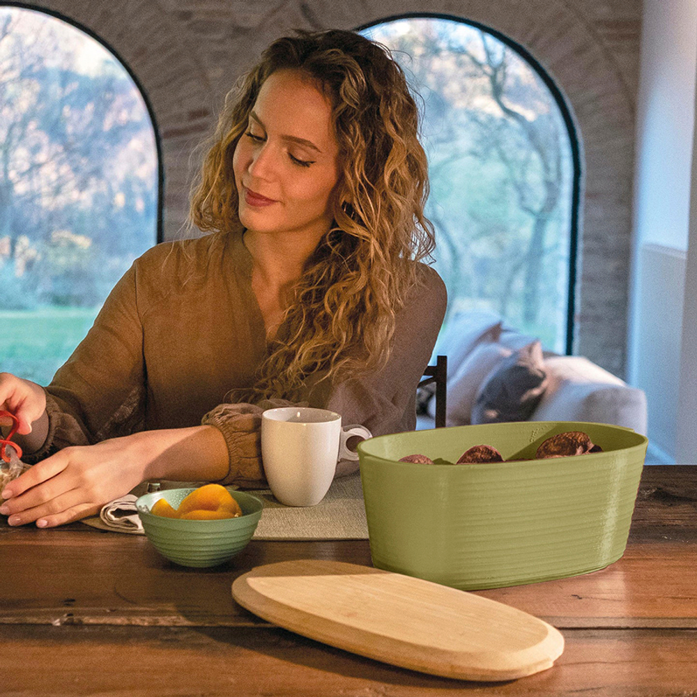 Хлебница с бамбуковой крышкой tierra, 10 л, светло-зеленая