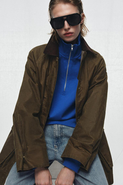 ZARA КУРТКА С ВОЩЕНЫМ ПОКРЫТИЕМ И ВЕЛЬВЕТОВЫМ ВОРОТНИКОМ — ZW COLLECTION, ОЛИВКОВЫЙ