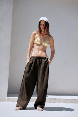 ZARA БРЮКИ BARREL — ZW COLLECTION, КОРИЧНЕВЫЙ