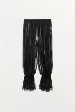 ZARA БРЮКИ-ШАРОВАРЫ С ЗАЩИПАМИ И КРУЖЕВОМ, ЧЕРНЫЙ