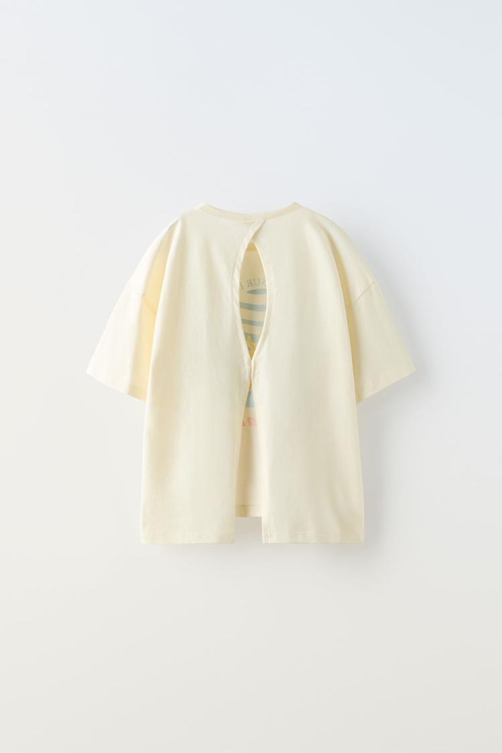 ZARA ФУТБОЛКА С ДЕКОРАТИВНЫМ ВЫРЕЗОМ И ПРИНТОМ «СОЛНЦЕ», ЭКРЮ