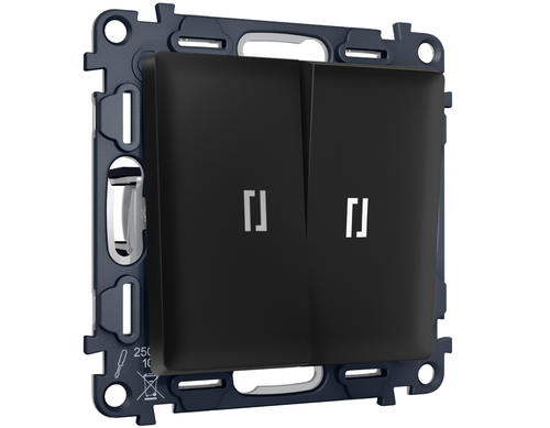 MA804055 Комплект механизма 2-кл выключателя с самовозвратом с подсветкой 5600K ALFA Черный матовый QUANT (AP8040, VM129, G14W)