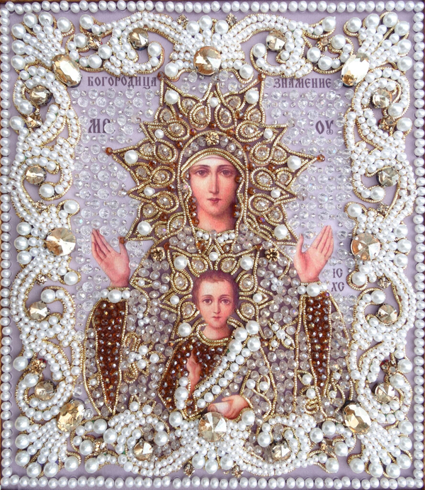 ЖС-12-ЗШ Набор для вышивания хрустальными камнями Богородица Знамение (шампань)