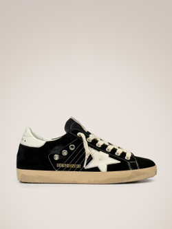 Super Star in black suede with with white leather star and heel tab