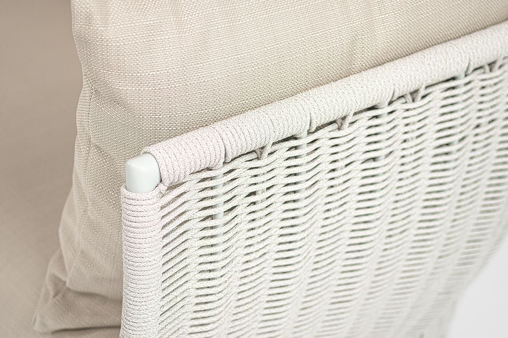 "Фиджи" диван 3-местный плетеный из роупа, каркас алюминий светло-серый (RAL7035) муар, роуп бежевый меланж круглый tex, ткань Mossle бежевая