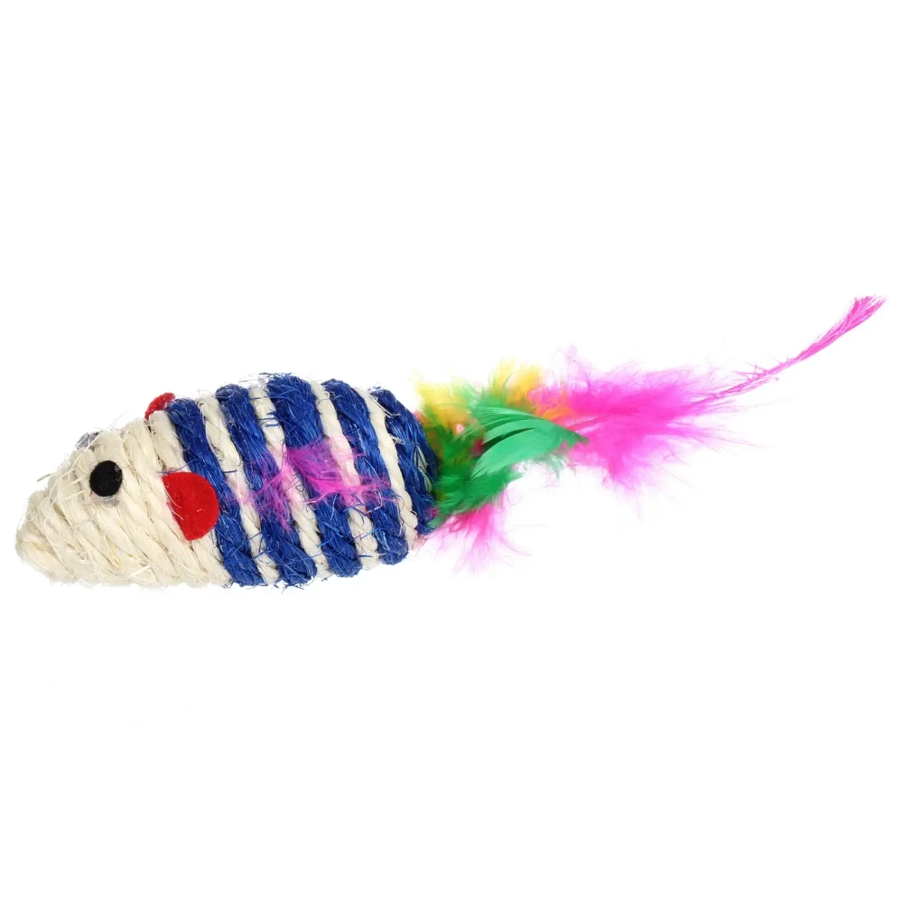 Игрушка - мышка для кошек «ЦЕПКИЕ ЛАПКИ», канатная с пёрышками, микс 3 цвета, 7*3,5см (пакет с хедером)✦