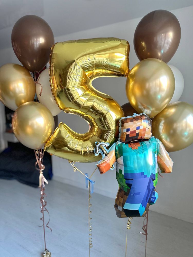 Воздушные гелиевые шарики с доставкой по Хабаровску Майнкрафт золото/песок/шоколад/коричневый№4418