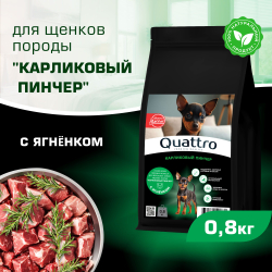 Корм сухой для щенков породы Карликовый пинчер, премиум полнорационный комплекс, с ягненком, 800 гр, QUATTRO