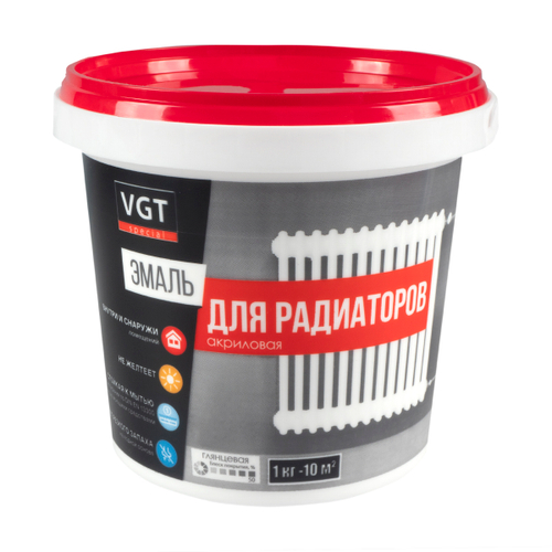 Эмаль для радиаторов VGT Профи ВД-АК-1179, акриловая, глянцевая, супербелая, 1 кг, 17266